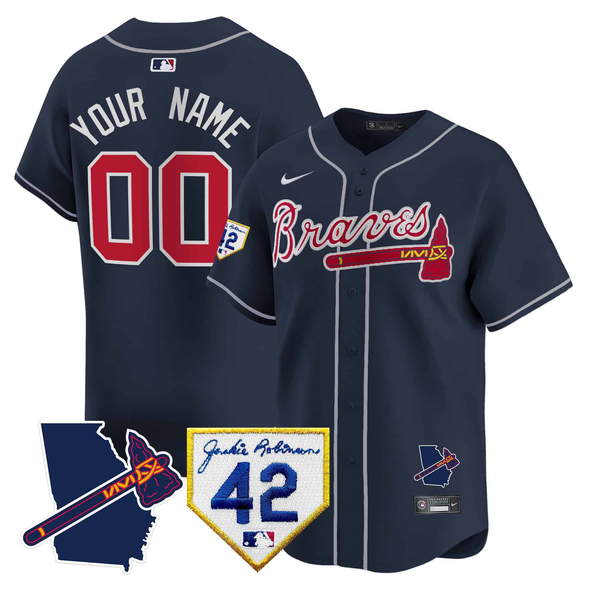 Men Atlanta Braves Blue Nike 2024 Robinson & Georgia Patch Vapor Premier Limited Custom MLB Jersey->customized mlb jersey->Custom Jersey